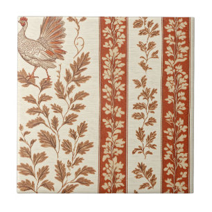 Carreau Motif botanique de poule de ferme rouge antique