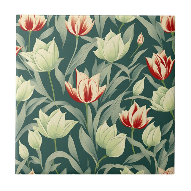 Carreau Motif botanique des Tulipes vintages (Devant)