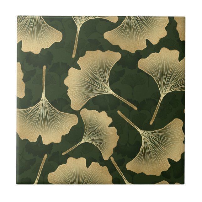 Carreau Motif botanique doré Art Déco (Devant)