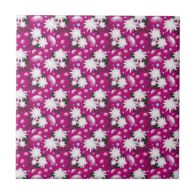 Carreau Motif botanique élégant à fleurs blanches (Devant)