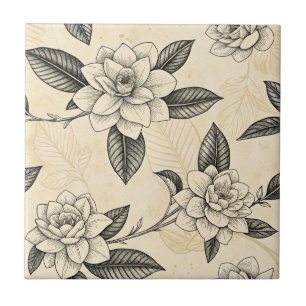 Carreau Motif botanique floral bleu vintage (7)