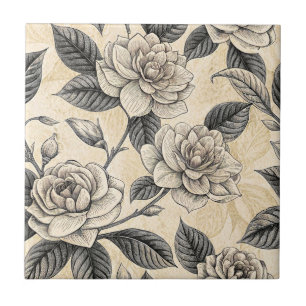 Carreau Motif botanique floral bleu vintage (9)