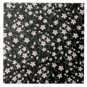 Carreau Motif botanique floral rose aquarelle noir