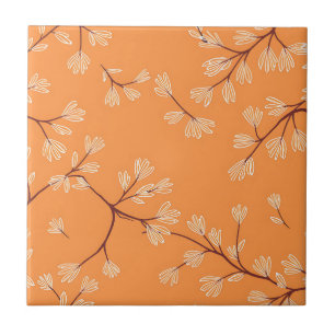 Carreau Motif botanique orange Branches dessinées à la mai