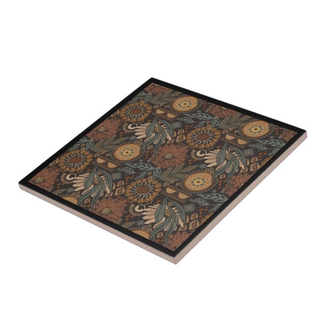 Carreau Motif botanique terracotta sage boho foncé (Côté)