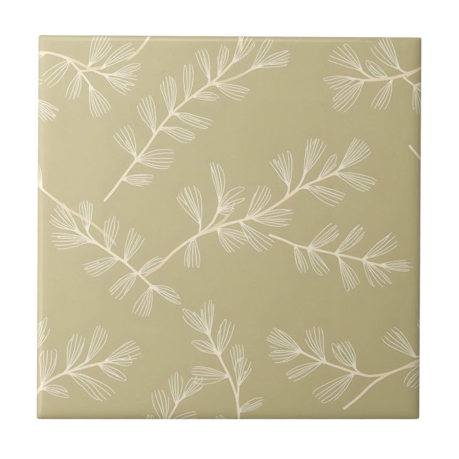 Carreau Motif botanique vert sauge avec feuille dessinée à (Devant)