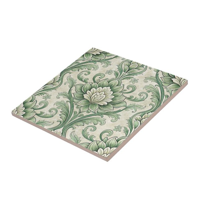 Carreau Motif botanique vert vintage (Côté)