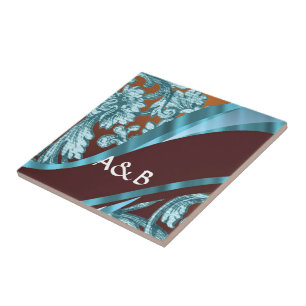 Carreau Motif Brown et bleu floral damassé
