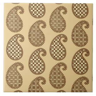 Carreau Motif cachemire, beige, crème et chocolat