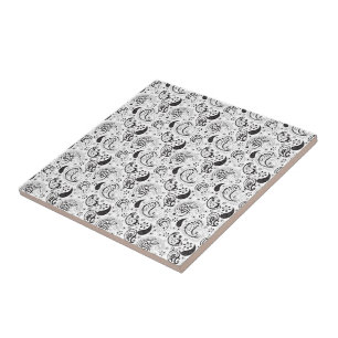 Carreau Motif cachemire noir et blanc – Élégante œuvre d'a