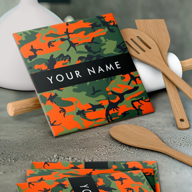 Carreau Motif Camouflage orange, Votre nom, Personnaliser (Créateur téléchargé)