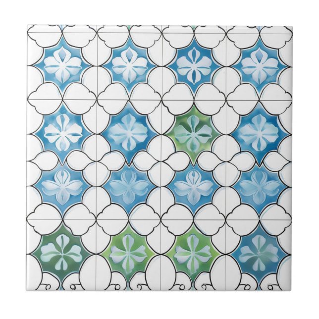 Carreau Motif Carrelage Abstrait bleu vert (Devant)