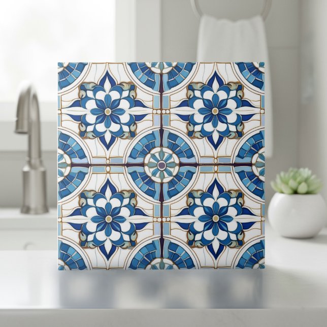 Carreau Motif carrelage marocain décoré n° 4 bleu blanc ID (Créateur téléchargé)