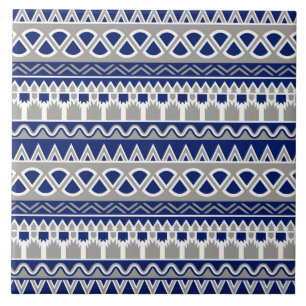 Carreau motif carrelé bleu gris aztèque