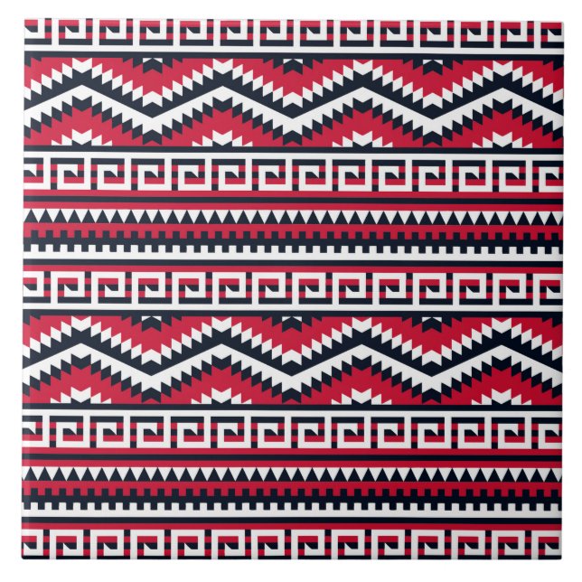 Carreau motif carrelé noir aztèque rouge (Devant)