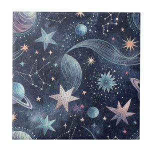 Carreau Motif céleste abstrait de planètes et d'étoiles da