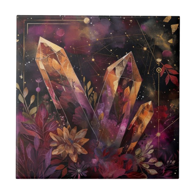Carreau Motif céleste de galaxie de cristal d'améthyste (Devant)