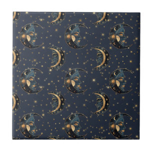 Carreau Motif céleste de lune en or de luxe