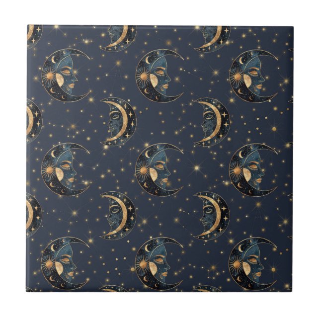 Carreau Motif céleste de lune en or de luxe (Devant)