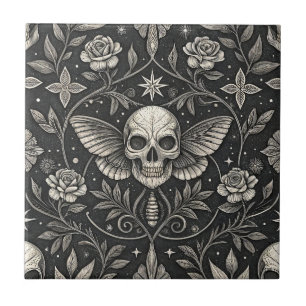 Carreau Motif céleste floral crâne gothique (1)
