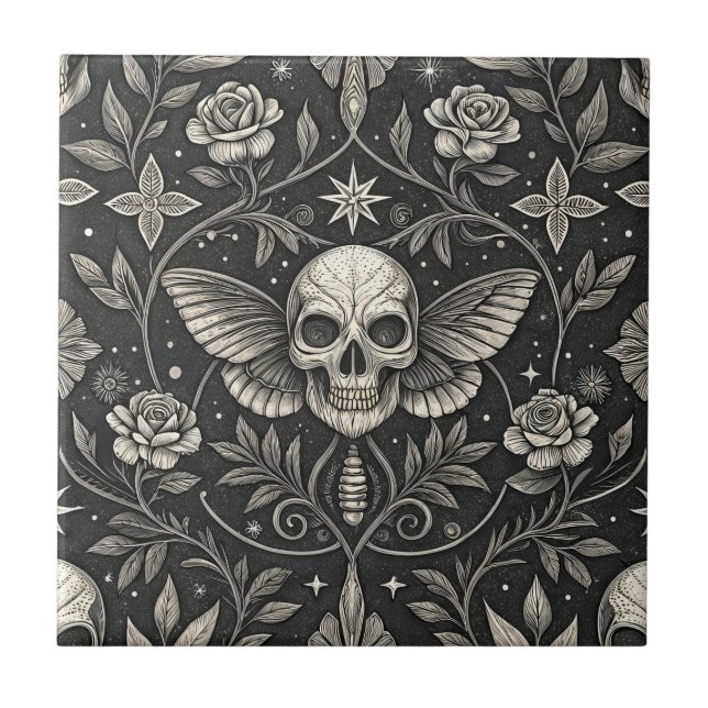 Carreau Motif céleste floral crâne gothique (1) (Devant)