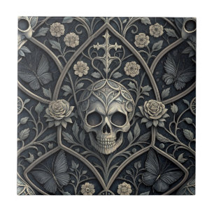 Carreau Motif céleste floral crâne gothique (2)