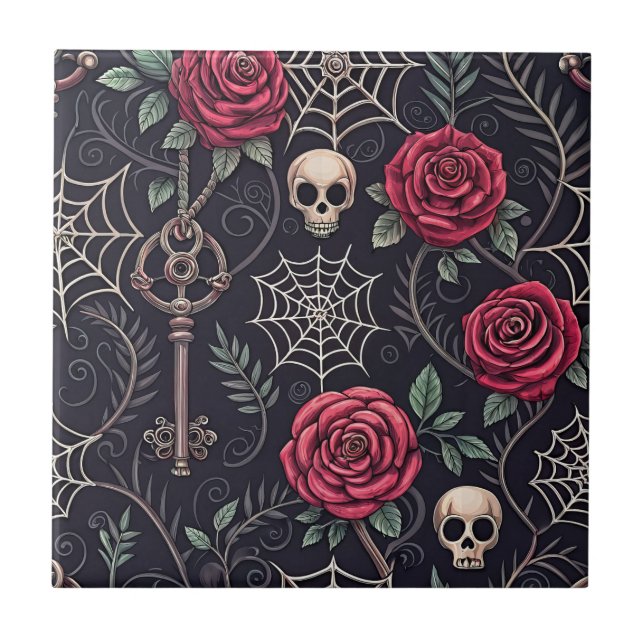 Carreau Motif céleste floral crâne gothique (4) (Devant)