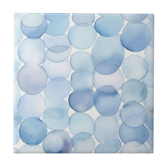 Carreau Motif Cercles Bleu et Blanc Aquarelle Moderne (Devant)
