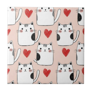Carreau Motif Chats Kawaii Roses et Cœurs (5)