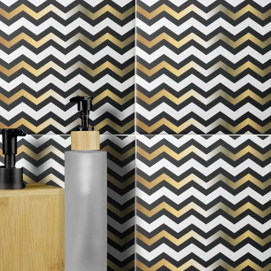Carreau Motif Chevron en or moderne noir et blanc Zigzag