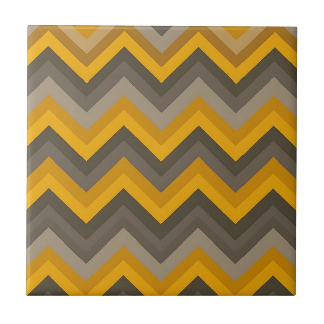 Carreau Motif Chevron Rétro Jaune Moutarde Gris  (Devant)