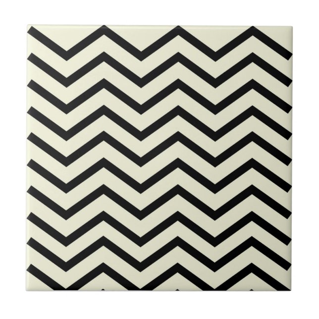 Carreau Motif Chevron Zig Zag de Géométrie Noire et Blanc (Devant)