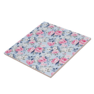 Carreau Motif Chic Pastel Pink Roses Shabby