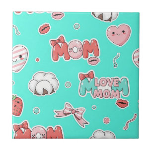 Carreau Motif chic Pop Art MOM Amour Turquoise