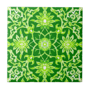 Carreau Motif chinois de style Art nouveau - Emerald Green
