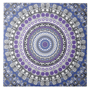 Carreau Motif circulaire géométrique Mandala bleu et viole