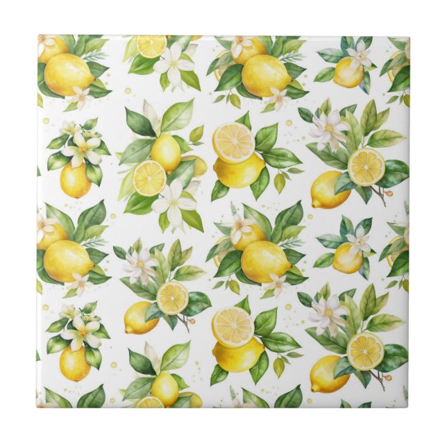 Carreau Motif citron, Fleurs de citron, Feuilles, Citrus (Devant)
