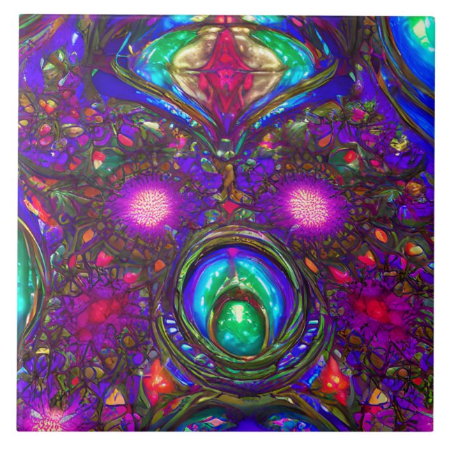 Carreau Motif classique en verre de couleur bleu, vert, ro (Devant)