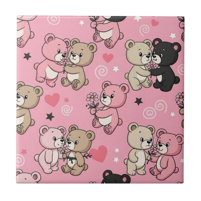 Carreau Motif Classique Ours en Peluche Cœurs (Devant)