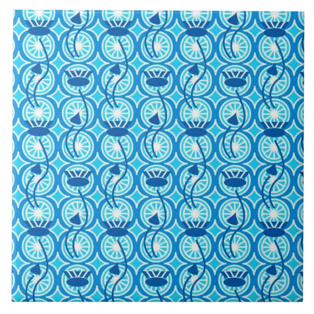 Carreau Motif, cobalt et turquoise de Lotus d'Egyptien (Devant)