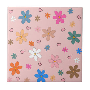 Carreau Motif Cœur Fleur Coloré Rose Prépa Y2K