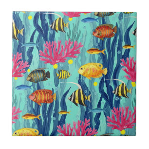 Carreau Motif coloré de la vie marine côtière (4)