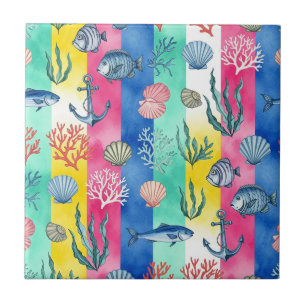 Carreau Motif coloré de la vie marine côtière (6)