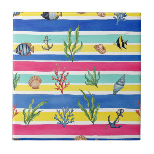 Carreau Motif coloré de la vie marine côtière (7)