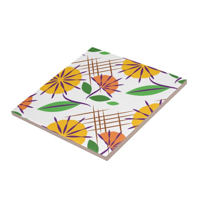 Carreau Motif contemporain rétro Floral Jaune + Orange (Côté)