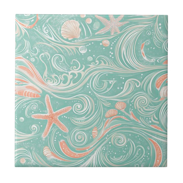 Carreau Motif Coquillages et Vagues Océaniques (4) (Devant)