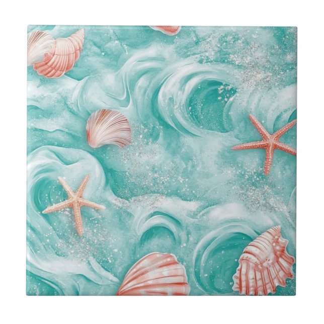 Carreau Motif Coquillages et Vagues Océaniques (5) (Devant)