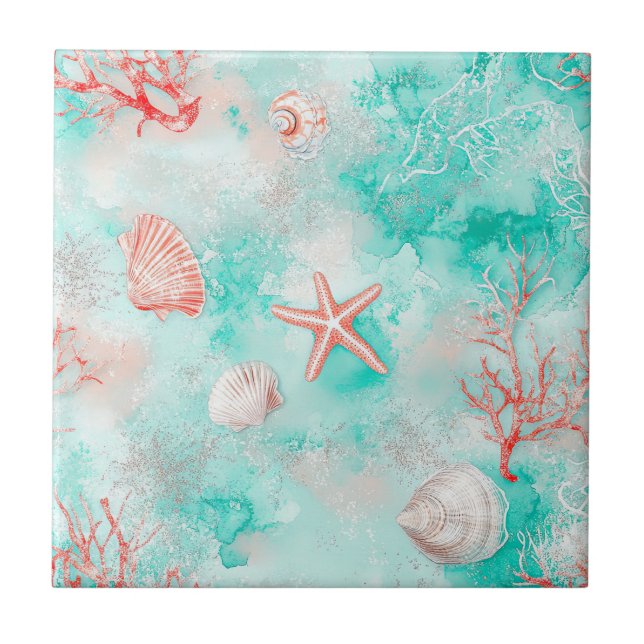 Carreau Motif Coquillages et Vagues Océaniques (9) (Devant)