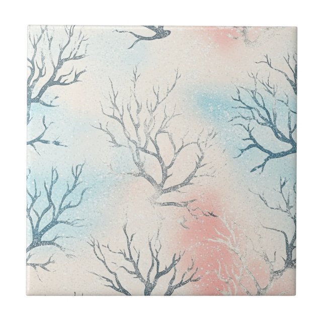Carreau Motif corail côtier à l'aquarelle Boho Luxe (1) (Devant)