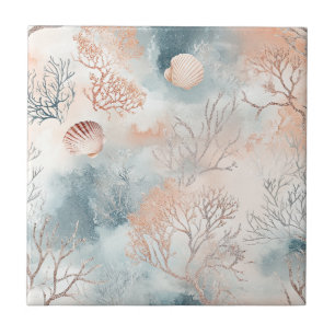 Carreau Motif corail côtier à l'aquarelle Boho Luxe (4)